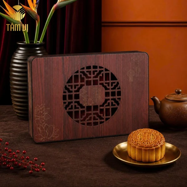 Hộp Gỗ Bánh Trung Thu Sen Mộc 04