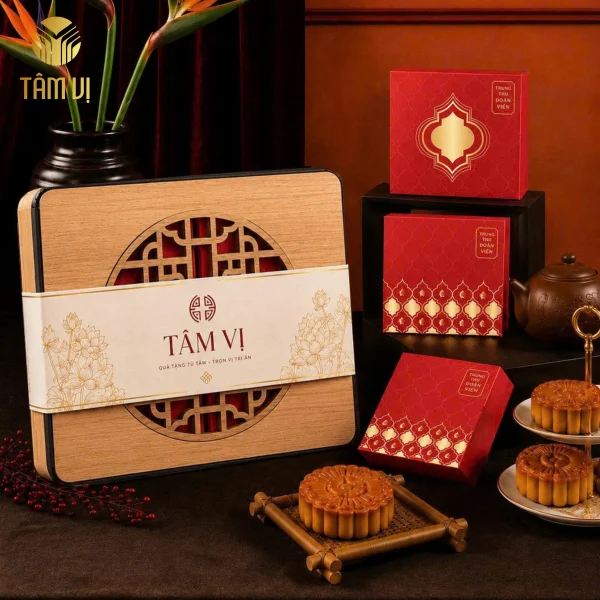 Hộp Gỗ Bánh Trung Thu Sen Mộc 05