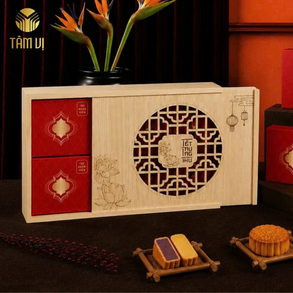 Hộp Gỗ Bánh Trung Thu Sen Mộc 06