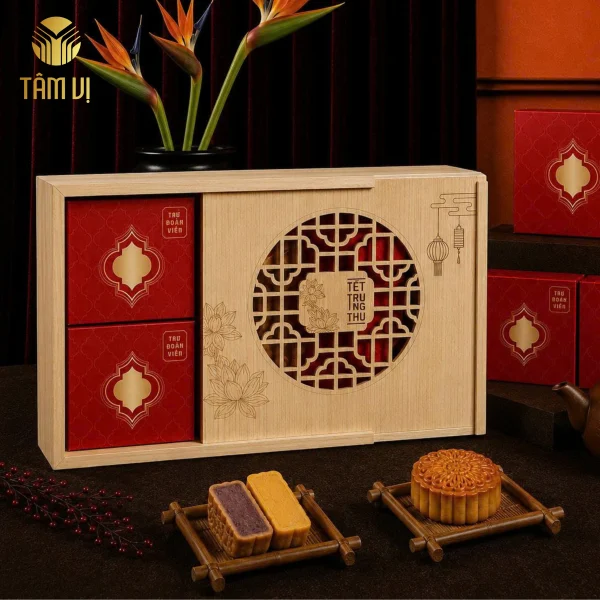 Hộp Gỗ Bánh Trung Thu Sen Mộc 07