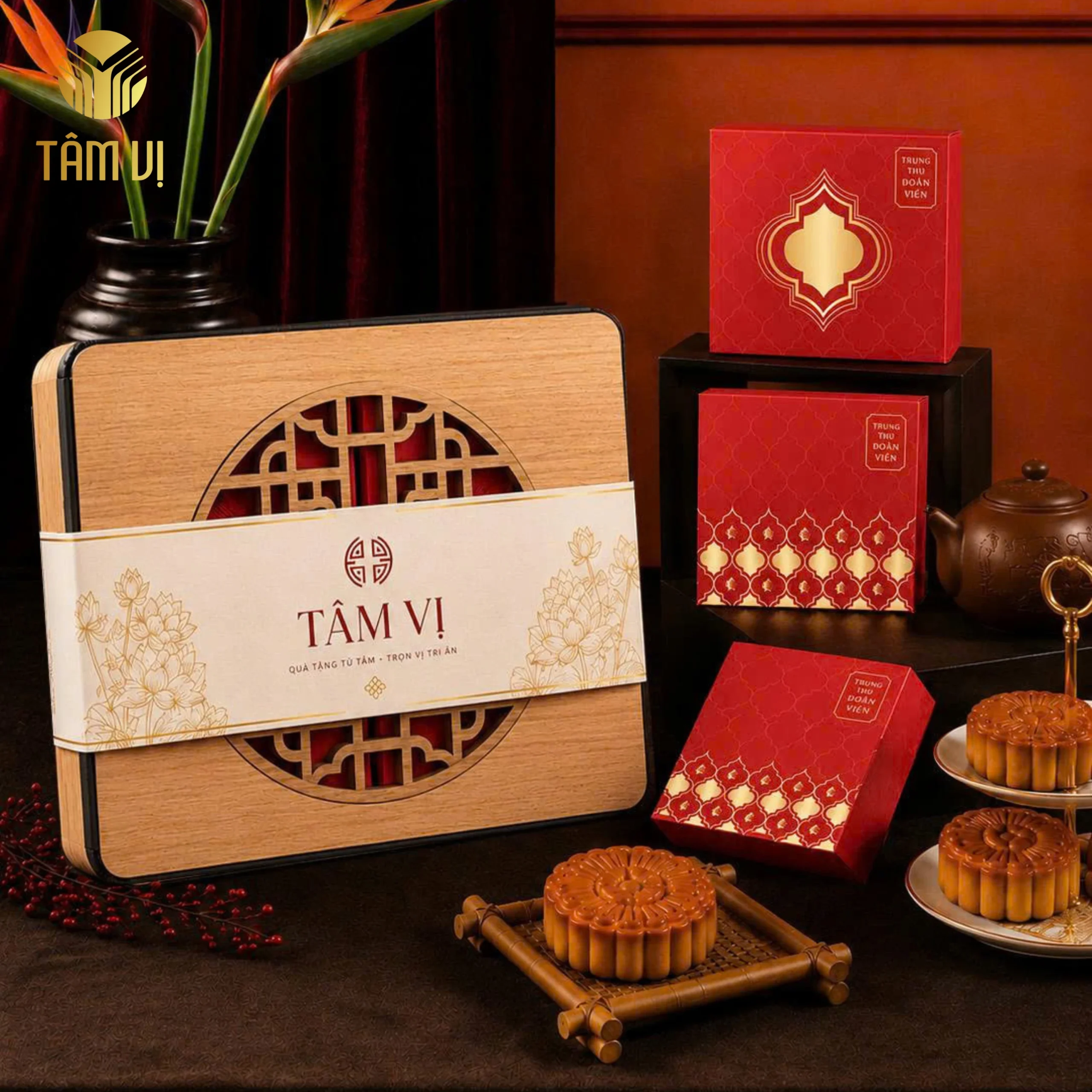 Hộp Gỗ Bánh Trung Thu Sen Mộc 05